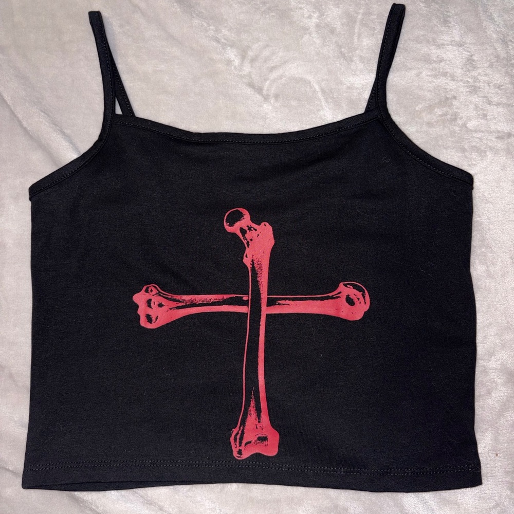 Hot Topic Black Camisole with Red Bone Cross